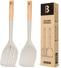 Pack of 2 Silicone Spatula, Non Stick Cooking Utensil Set Wooden Handle Kitchen by BADIANO