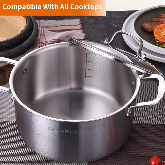 DELARLO Tri-Ply Stainless Steel Stock Pot, 5 Quart Stockpot - Image 6