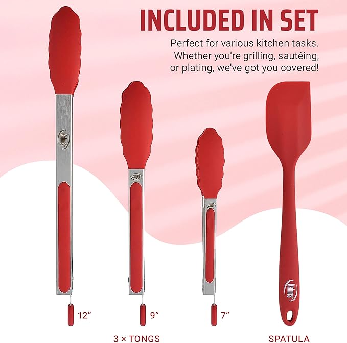 Kaluns Kitchen Tongs for Cooking Grilling Set of 4, BBQ Grill Tongs - Image 2