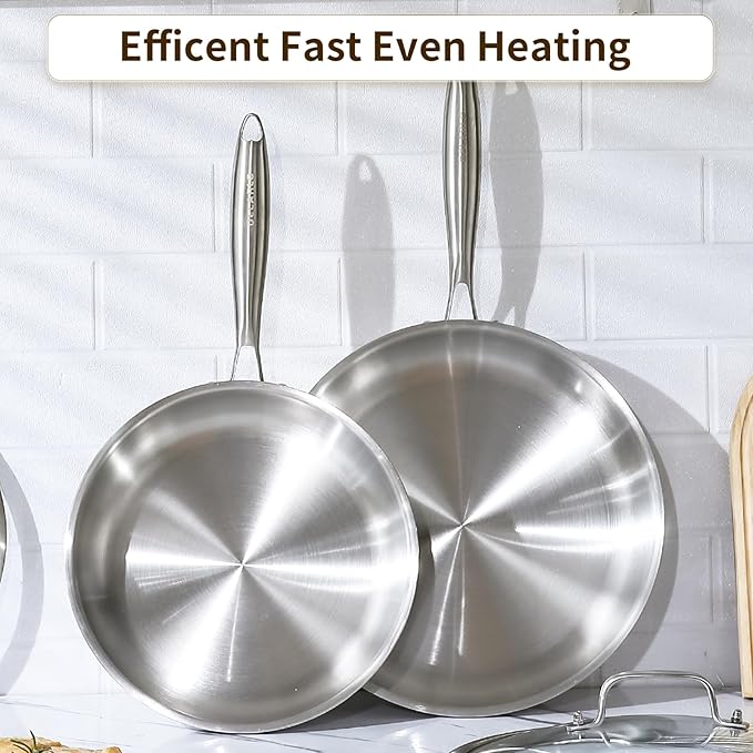 DELARLO Tri-Ply Stainless Steel Pan, 18/10 Frying Pan, Oven Safe Up to 600°F - Image 4