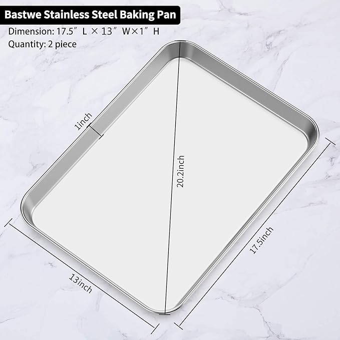 Baking Sheet Set of 2, Bastwe 18 inch Commercial Grade Stainless Steel Baking - Image 7