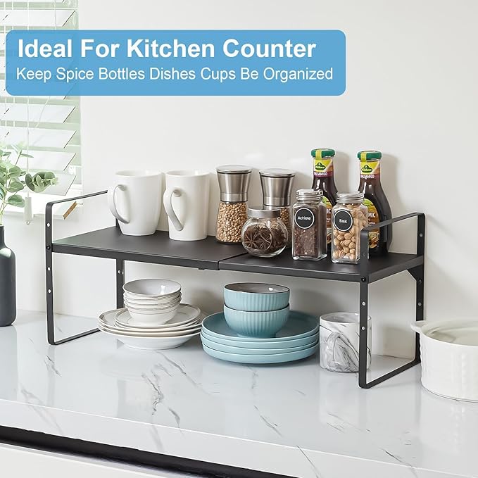 Set of 2 Expandable Cabinet Shelf Organizer, Stackable Kitchen Countertop - Image 8