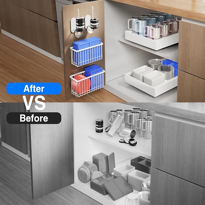 Mustorn 4 Pack Adhesive Cabinet Door Organizer, Lid Organizers Inside Cabinet - Image 7