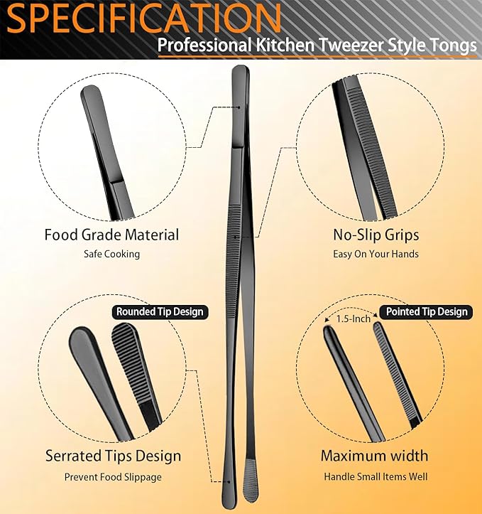 JETKONG 6 Pcs Cooking Tweezer Tongs, Professional Chef Tweezers - Image 2