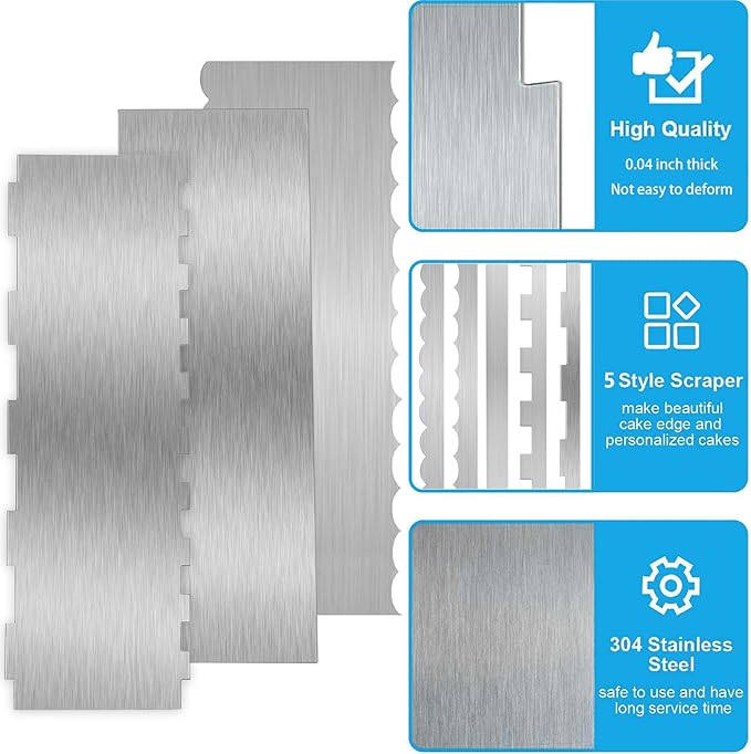 3 Pieces 8.7 Inche Stainless Steel Cake Scraper，Double Sided Patterned Edge - Image 6