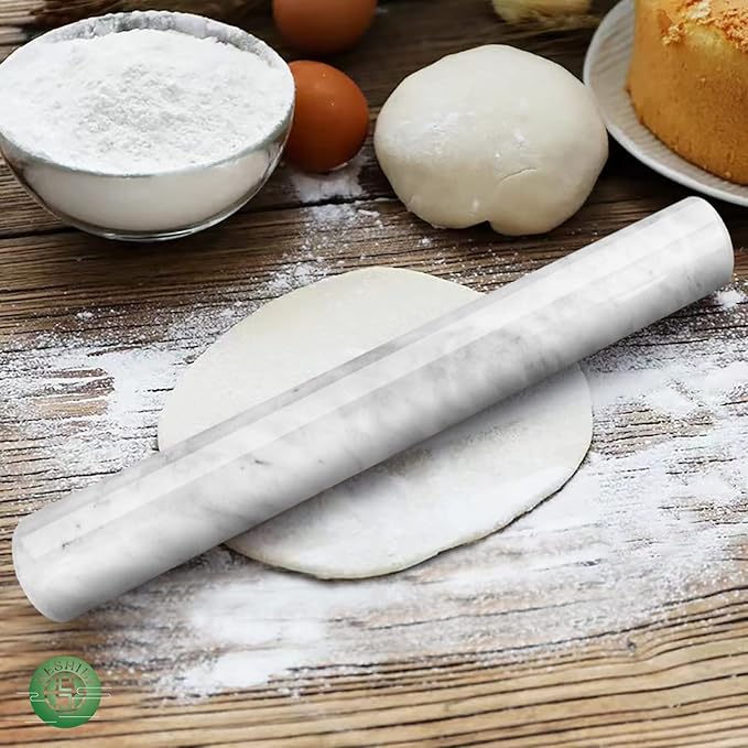 Marble Rolling Pin with Stand, 15.7" White Stone French Heavy Polished Non - Image 4