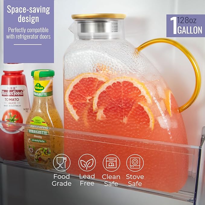 WARMSIMPLE Glass Pitcher With Lid, 1 Gallon Glass Water Pitcher - Image 2