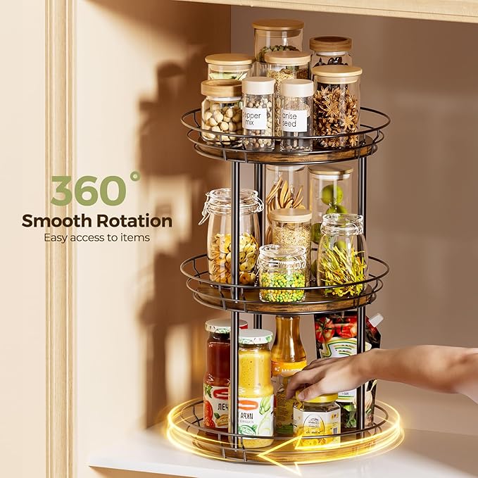 LAMU 10'' Lazy Susan Turntable Organizer, 3 Tier Round Rotating Spice Rack - Image 4