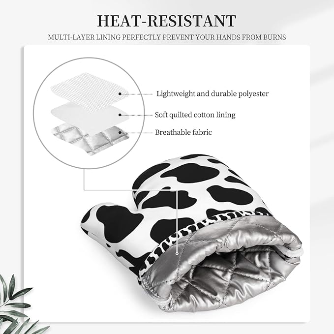 Cow Print Oven Mitts and Pot Holders Sets of 2, Resistant Recycled Infill - Image 4