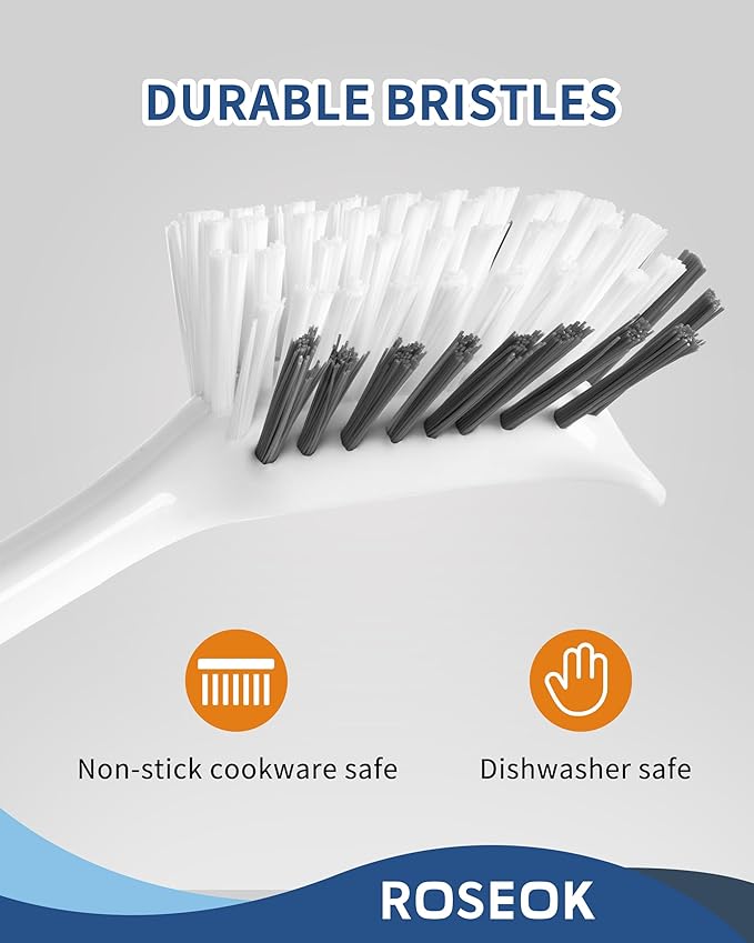 ROSEOK Dish Brush with Built-in Scraper, Kitchen Scrub Brush - Image 3