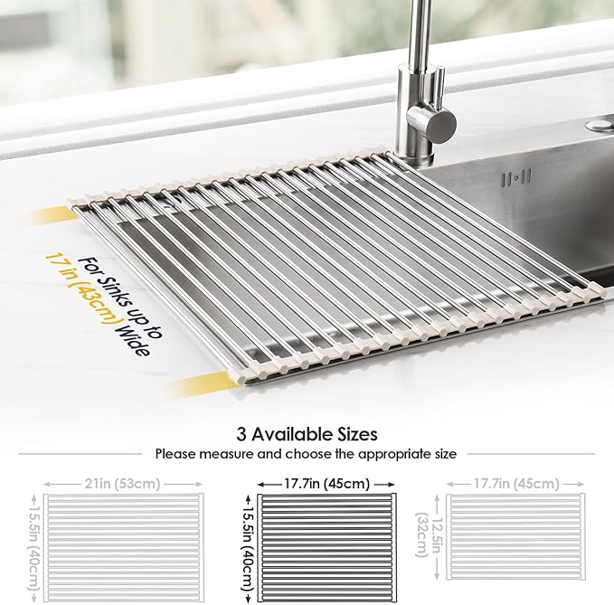 Tomorotec 17.7" x 15.5" Roll Up Dish Drying Rack Over Sink Drying Rack Sink - Image 4