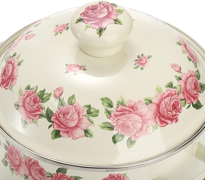SOUJOY Enamel Stockpot with Lid, 2.8 Quart Retro Cooking Pot, Vintage Floral - Image 5
