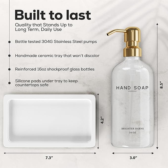 Luxury Glass Hand and Dish Soap Dispenser Set by Brighter Barns - Image 3