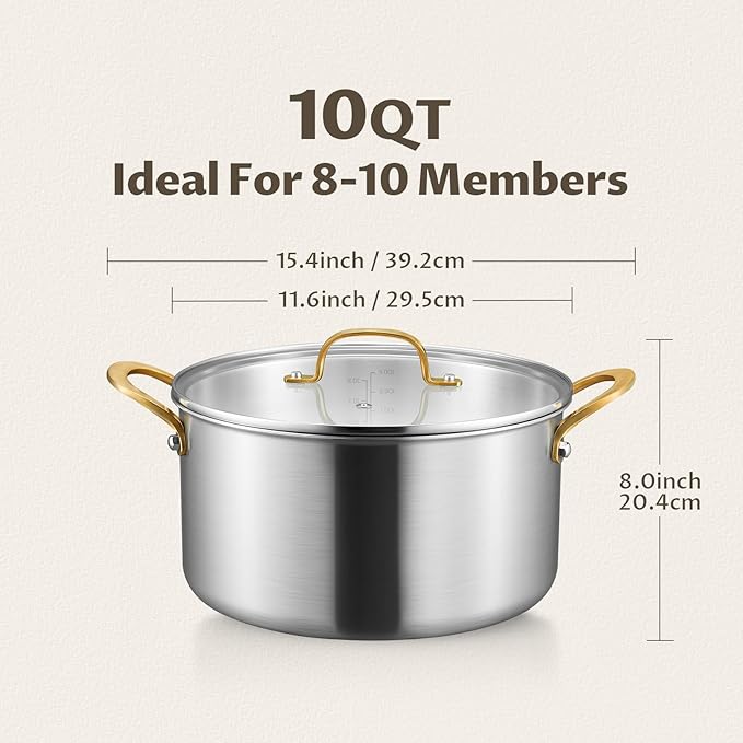 BEZIA 10 Quart 3-Ply Stainless Steel Stockpot, Soup Pot - Image 2