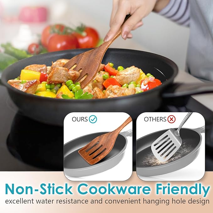 HOWHONG Wooden Spoons for Cooking, Premium Acacia Wood Kitchen Utensil Set - Image 4