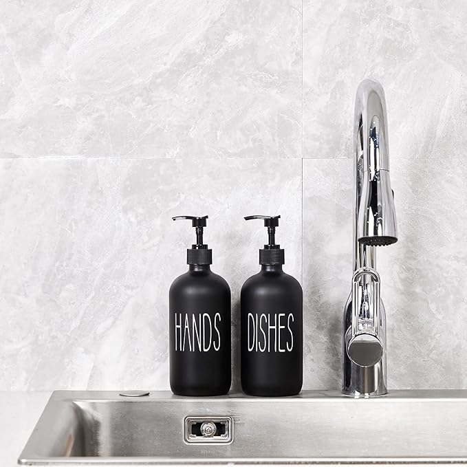 COHOSEGE Glass Soap Dispenser Set 2 Pack, Contains Hand and Dish Soap - Image 2