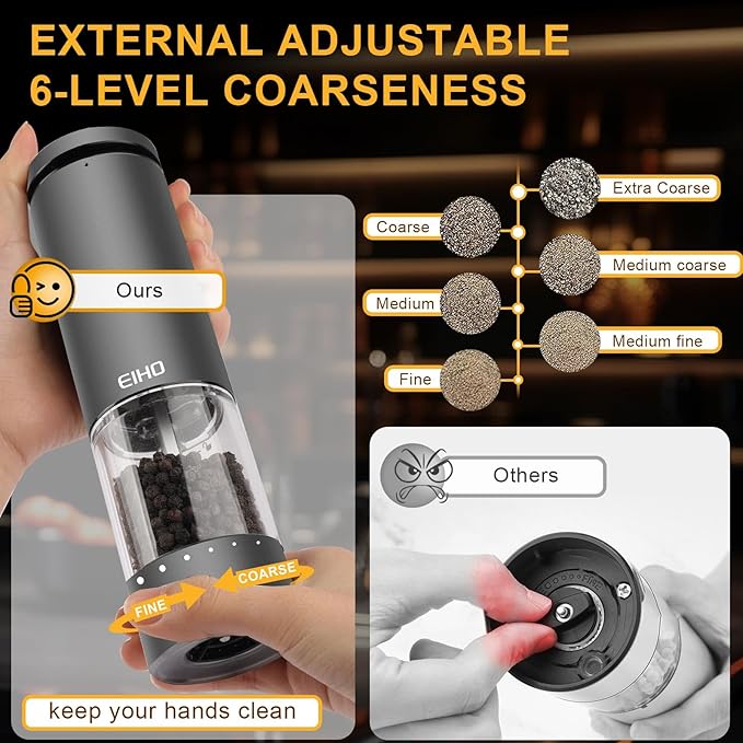 EIHO Electric Salt and Pepper Grinder Set USB Rechargeable, Upgraded External - Image 2