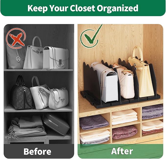 SPACEKEEPER Shelf Divider for Closet, Adjustable Purse Organizers Handbag - Image 5