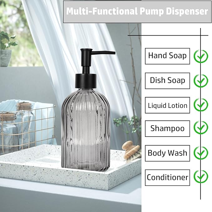14Oz Black Pump Glass Soap Dispenser, - Image 7