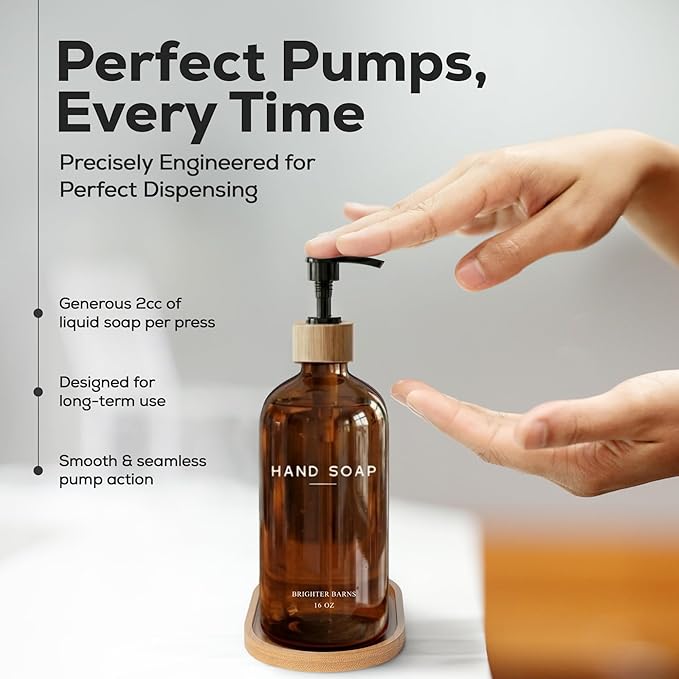 Amber Glass Soap and Lotion Dispenser Set - Image 4