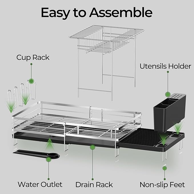 Large 2 Tier Dish Drying Rack, Extendable Dish Rack, Stainless Steel Anti-Rust - Image 8