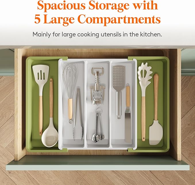 Lifewit Utensil Organizer for Kitchen Drawers, Expandable Cooking Utensil Tray - Image 3