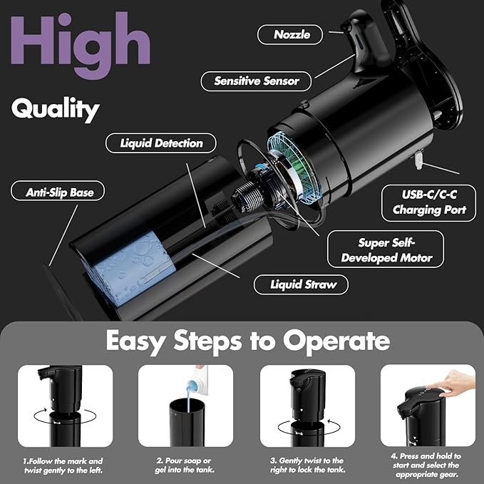 YIKHOM Automatic Liquid Soap Dispenser, Dish Soap Dispenser 8 Volume Control - Image 3