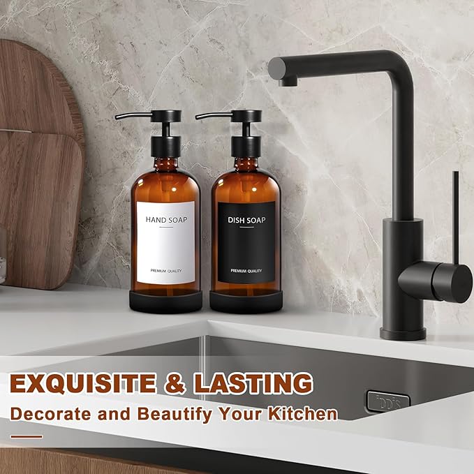 RYTOXILO Hand Soap Dispenser for Bathroom 2 Pack, Amber Glass Soap Dispenser - Image 6