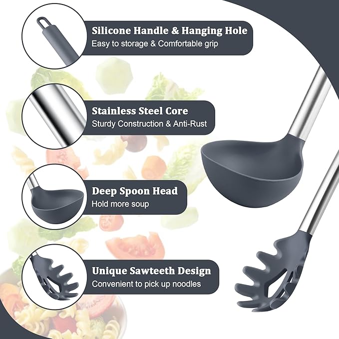 TeamFar Silicone Kitchen Utensils, Non-Toxic & Heat-Proof, Dishwasher Safe - Image 3