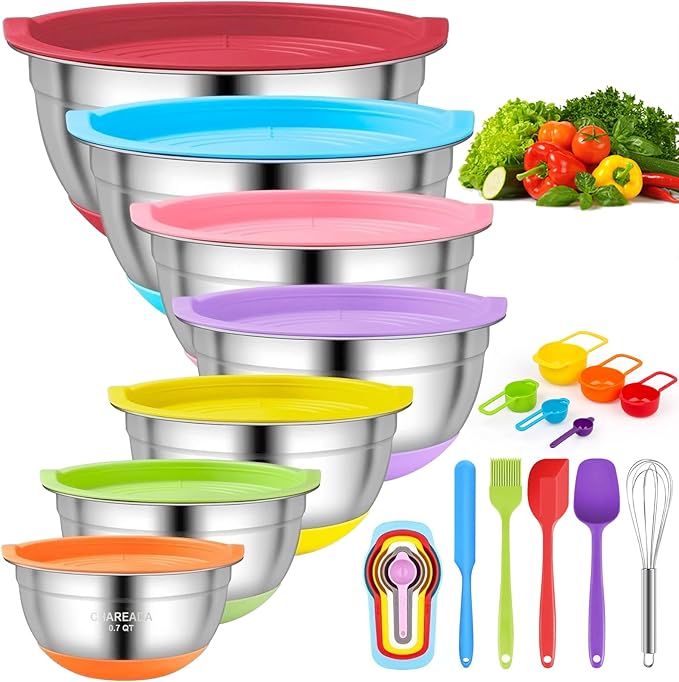 CHAREADA Mixing Bowls with Airtight Lids, Size 4.5, 0.7 qt, Fit by CHAREADA