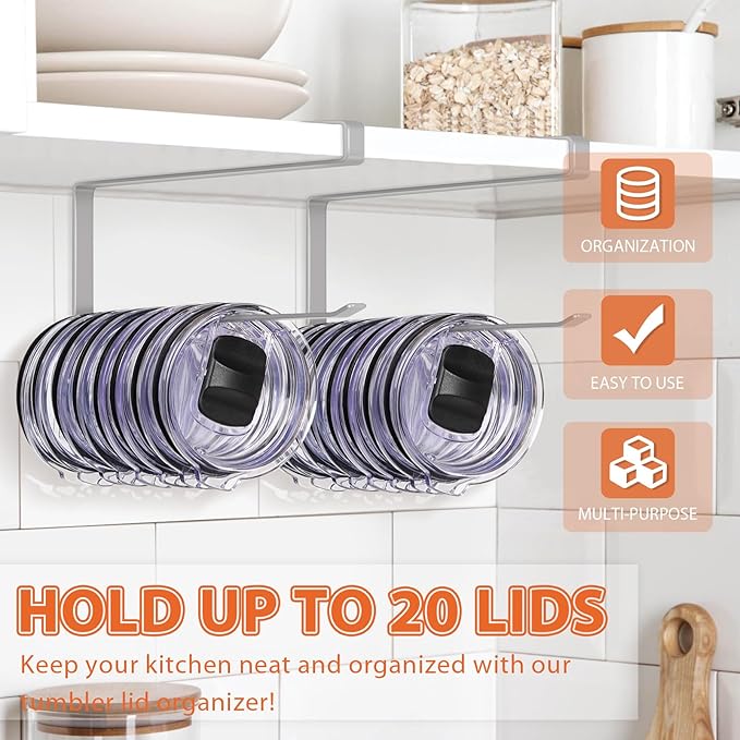 2 Pack Tumbler Lid Organizer, Horizontal Tumbler Lid Storage Hook to Hold Up 20 - Image 2