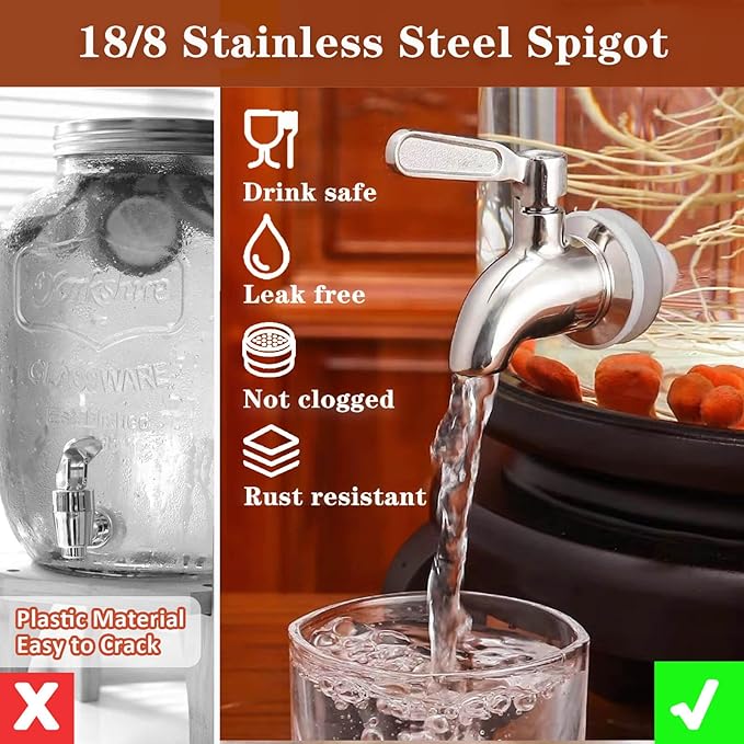 2 Gallon Drink Dispenser with 18/8 Stainless Steel Spigot, Sun Tea Glass Mason - Image 7