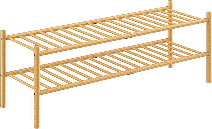 ROMGUAR CRAFT 2-Tier Bamboo Long Shoe Rack, Free Standing Wood Shoe Shelf - Image 7