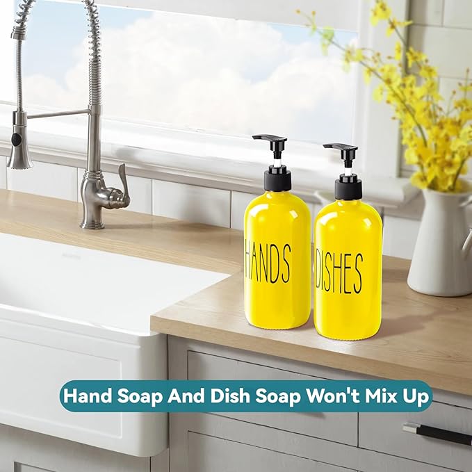 COHOSEGE Glass Soap Dispenser Set 2 Pack, 16 Oz Dish Soap Dispenser - Image 5