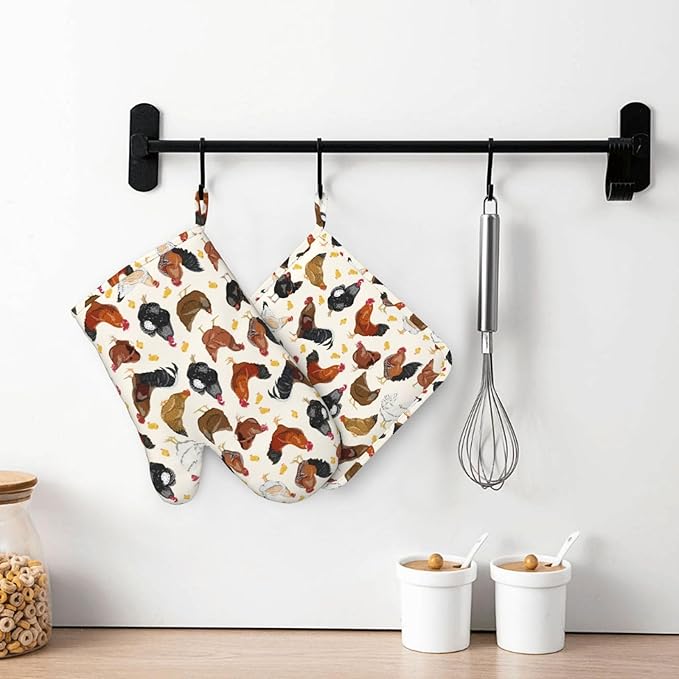 Rooster Hen Oven Mitts and Pot Holders Sets Silicone Rustic Domestic Animal - Image 7