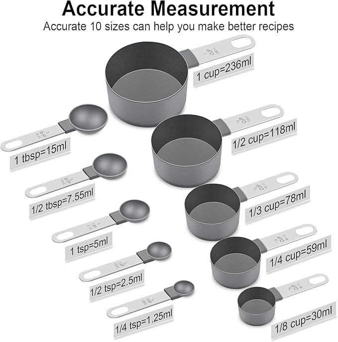 Measuring Cups and Spoons Set of 10 Pieces, Nesting Measure Cups Spoons - Image 2
