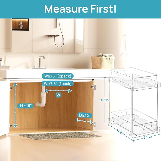 Vtopmart 2 Pack Higher Bathroom Organizer, 2 Tier White Under Sink Organizers - Image 7