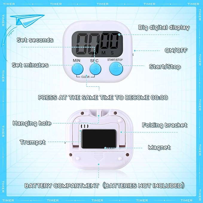 Mwellewm 12Pcs Digital Timers for Classroom Kitchen Timers for Cooking Small - Image 7