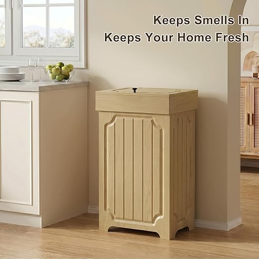 Povrgive Wood Trash Can Cabinet, 13 Gallon Hidden Kitchen Garbage Can - Image 4