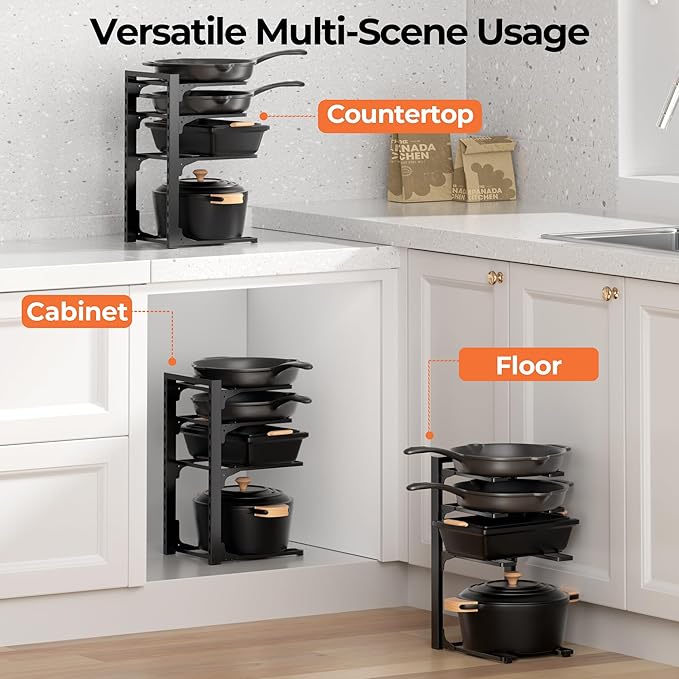 MUDEELA Pots and Pans Organizer under Cabinet 15.75" Tall, 4-Tier Heavy Duty - Image 6
