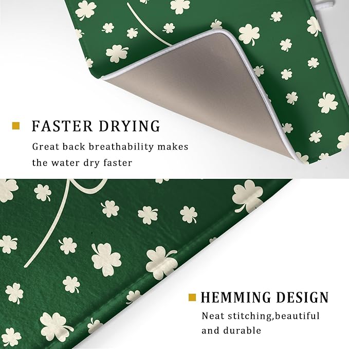Giwawa St Patricks Day Dish Drying Mat Green Lucky Clovers Dish Drainer Mats - Image 3
