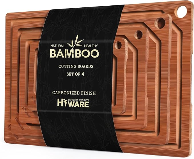 Hiware 4 Pieces Extra Large Wooden Cutting Boards Set- Bamboo Cutting Boards by HIWARE