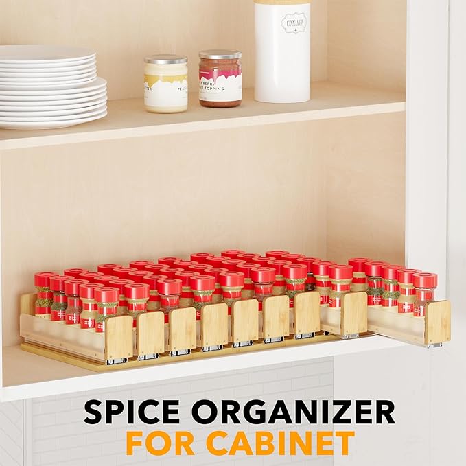 SpaceAid Bamboo Pull Out Spice Rack Organizer - Image 6