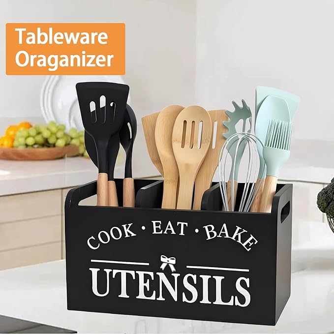 Utensil Holder, Wooden Utensil Holder - Image 4