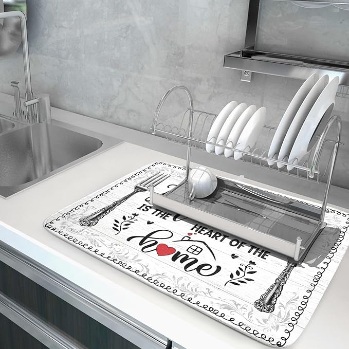 White Kitchen Dish Drying Mat 18x24 Inch Knife Fork Dish Drainer Rack Mats - Image 5