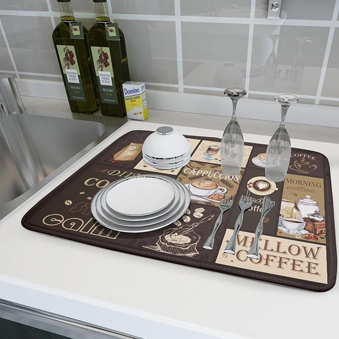 Brown Coffee Dish Drying Mat 18x24 Inch Coffee Cup Espresso Machine Pad - Image 6