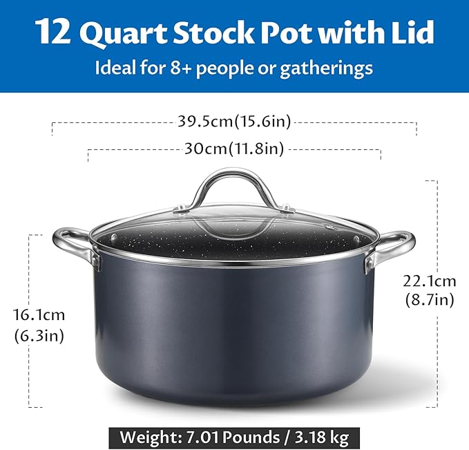BEZIA 12 Quart Cooking Pot, Large Non Stick Induction Stock Pots - Image 2