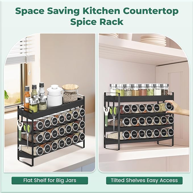 EsLuker.ly Spice Seasoning Rack Organizer Kitchen Countertop, 4 Tier Bamboo - Image 4