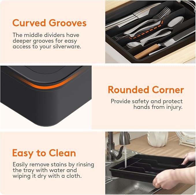 Lifewit Silverware Drawer Organizer Tray, Plastic Cutlery Storage - Image 6