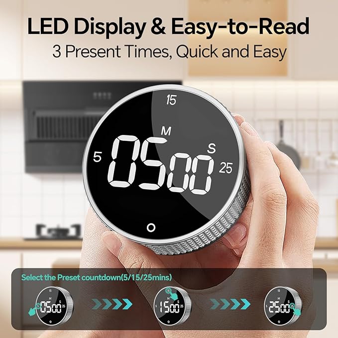 Digital Kitchen Timer with Magnetic, Large LED Display Countdown/Countup Timer - Image 3